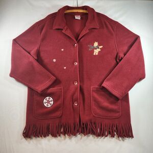 The Disney Store Winnie the Pooh Red Fleece Jacket Coat Womens Size XL Fringe